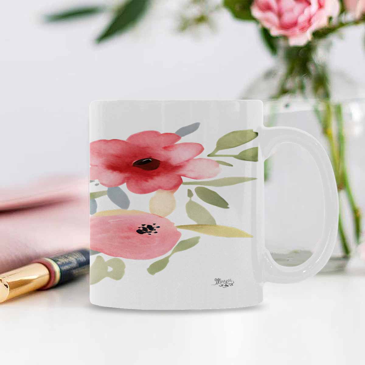 USA made Quality Mug, coffee mug, tea cup, Bright florals, Set 2, design 39