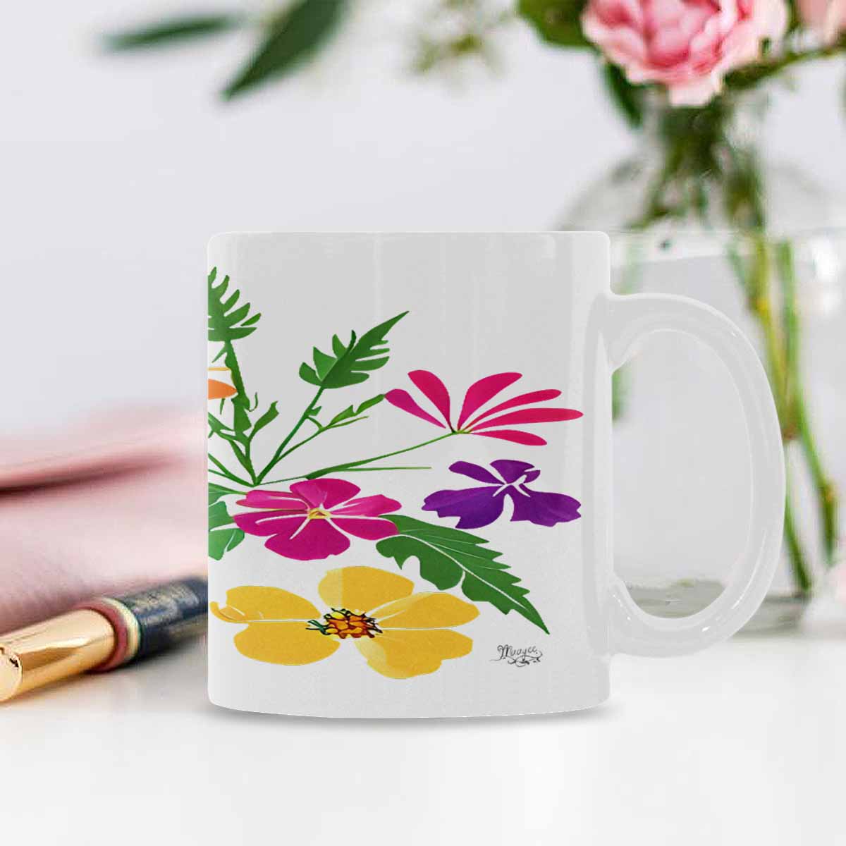 USA made Quality Mug, coffee mug, tea cup, Bright florals, Set 2, design 78