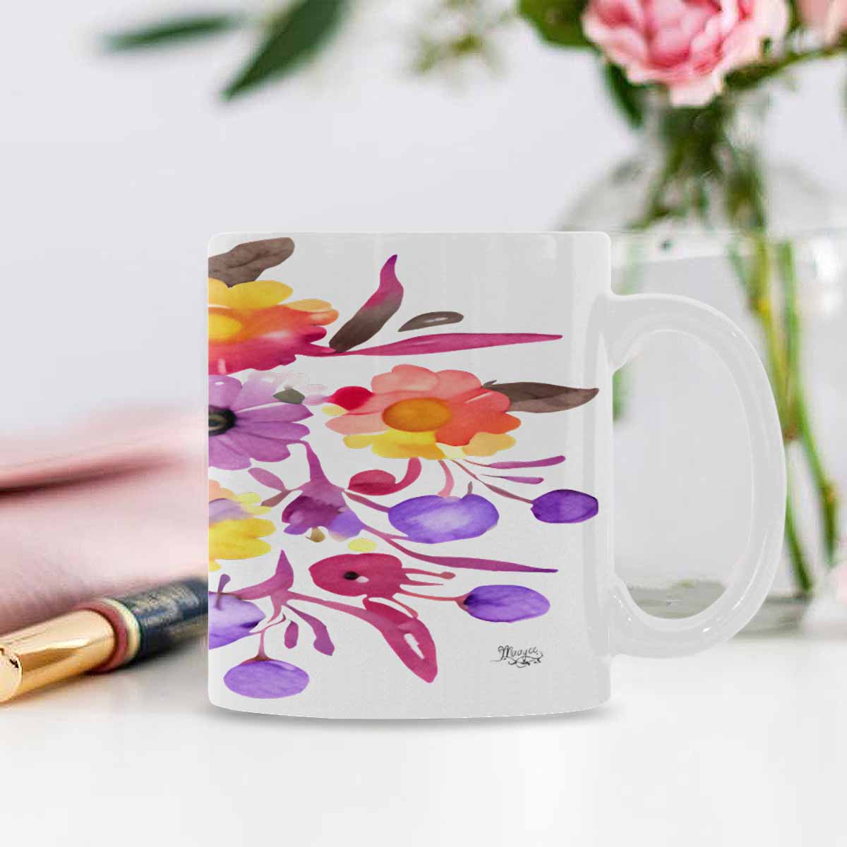 USA made Quality Mug, coffee mug, tea cup, Bright florals, Set 2, design 36