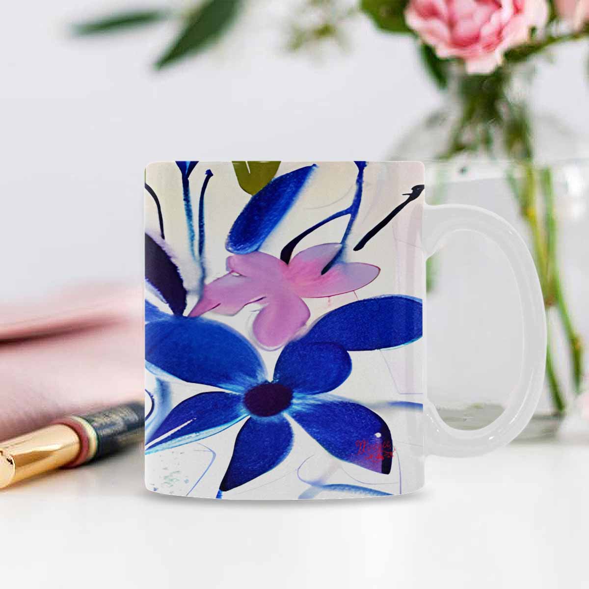 USA made Quality Mug, coffee mug, tea cup, Bright florals, Set 1, Design 145