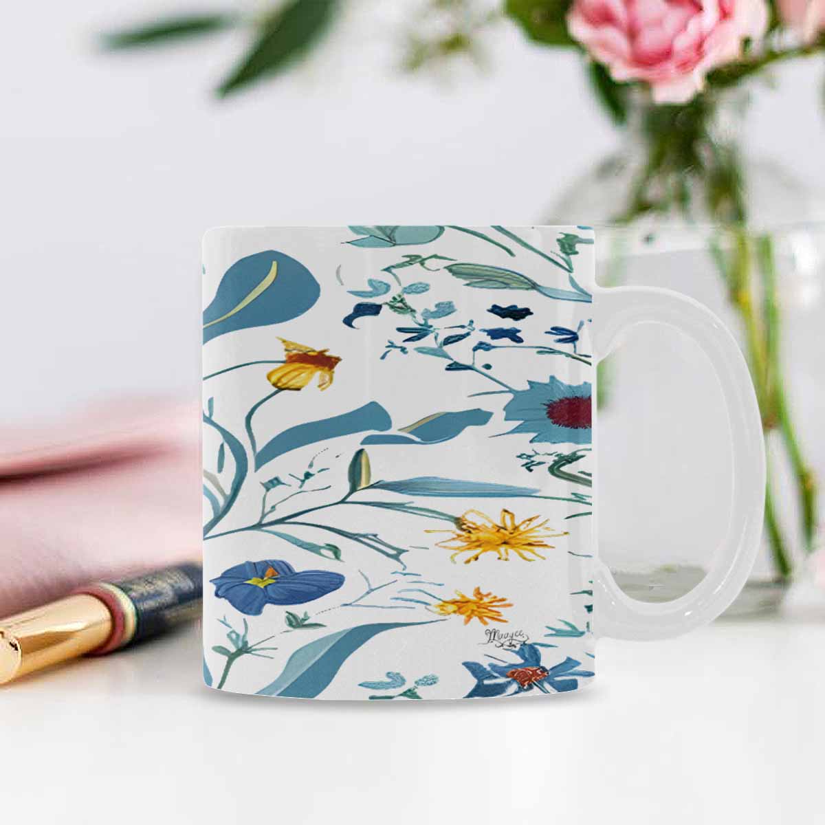 USA made Quality Mug, coffee mug, tea cup, Bright florals, Set 2, design 31