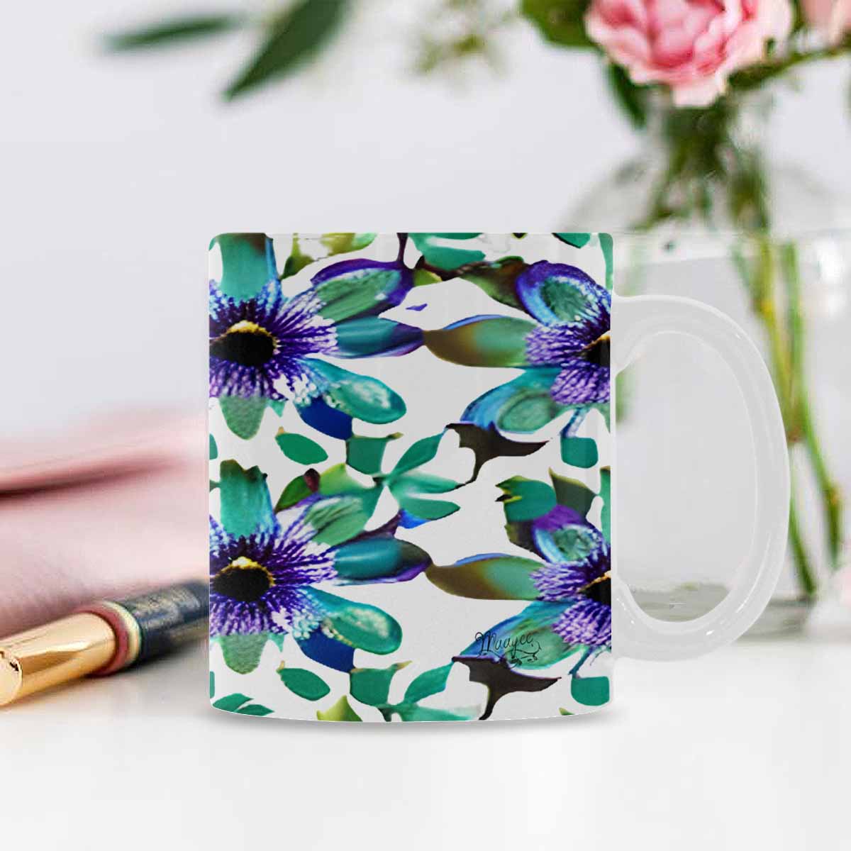 USA made Quality Mug, coffee mug, tea cup, Bright florals, Set 1A, Design 123