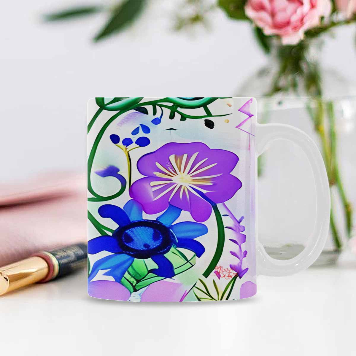 USA made Quality Mug, coffee mug, tea cup, Bright florals, Set 1, Design 43