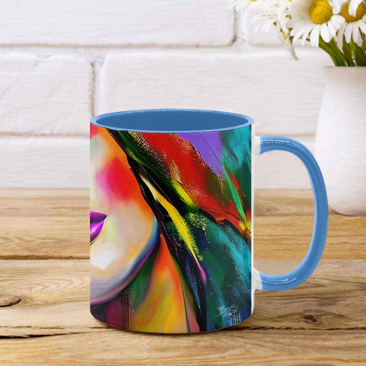 Coffee mug, tea cup, multicolor mug, caucasian type face, design 24