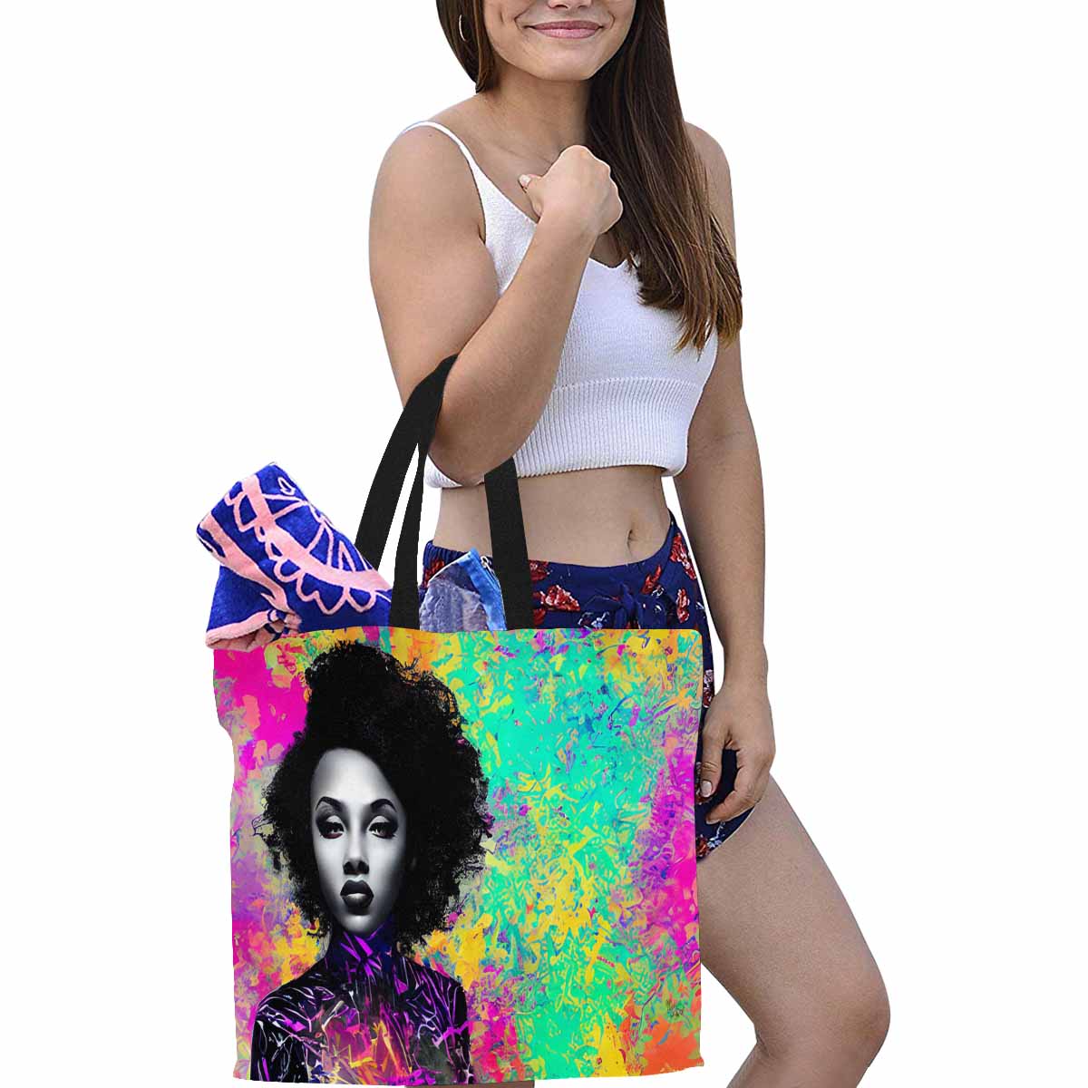 Canvas tote bag, Large, Black Faces, Set 1, design 46