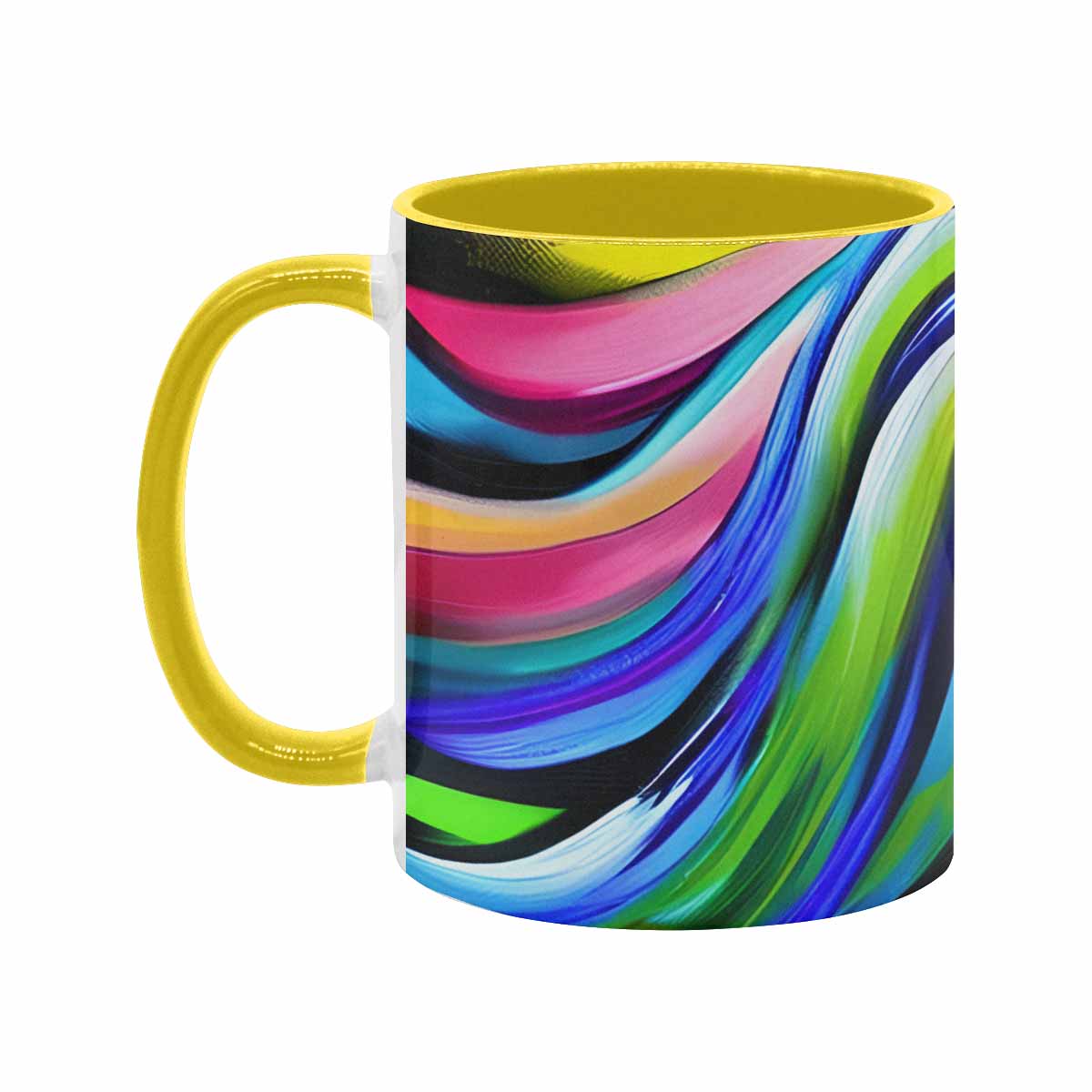 Coffee mug, tea cup, multicolor mug, caucasian type face, design 25