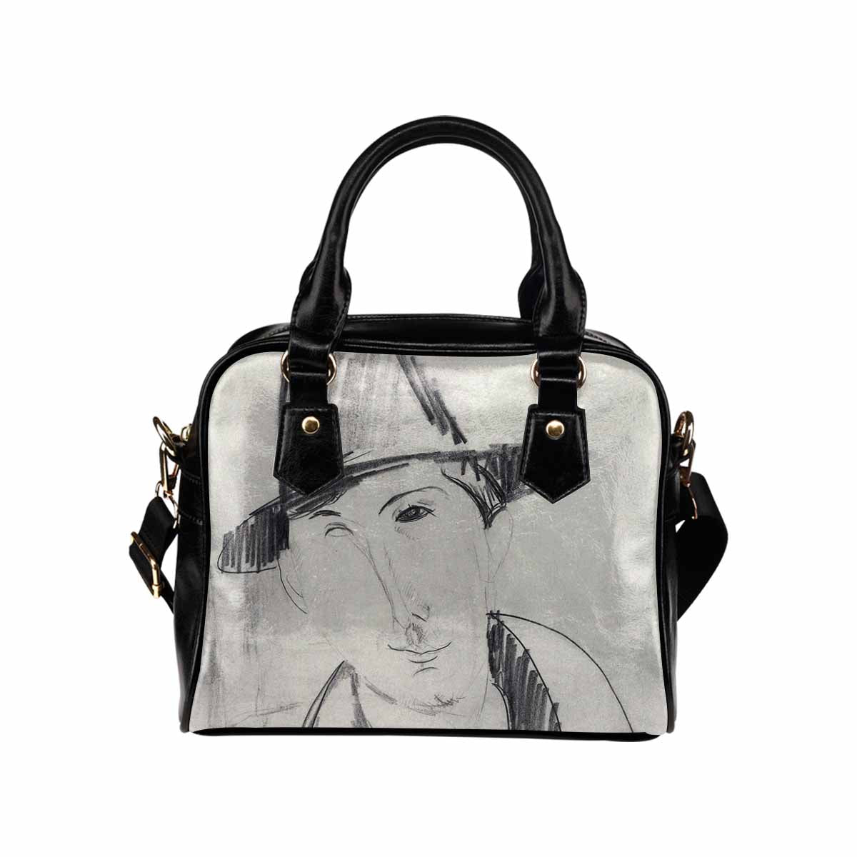 Shoulder PU Leather handbag, Modigliani design, choice of 2 colors, Mario Varvogli