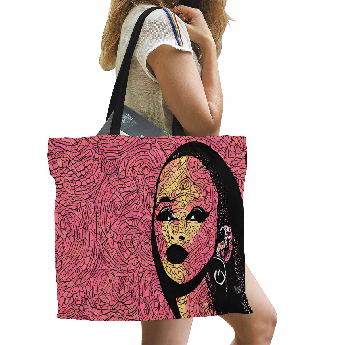 Canvas tote bag, Large, Black Faces, Set 1, design 43