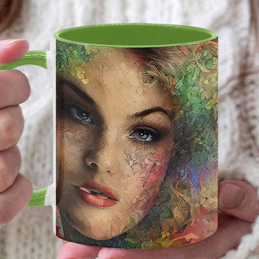 Coffee mug, tea cup, multicolor mug, caucasian type face, design 28