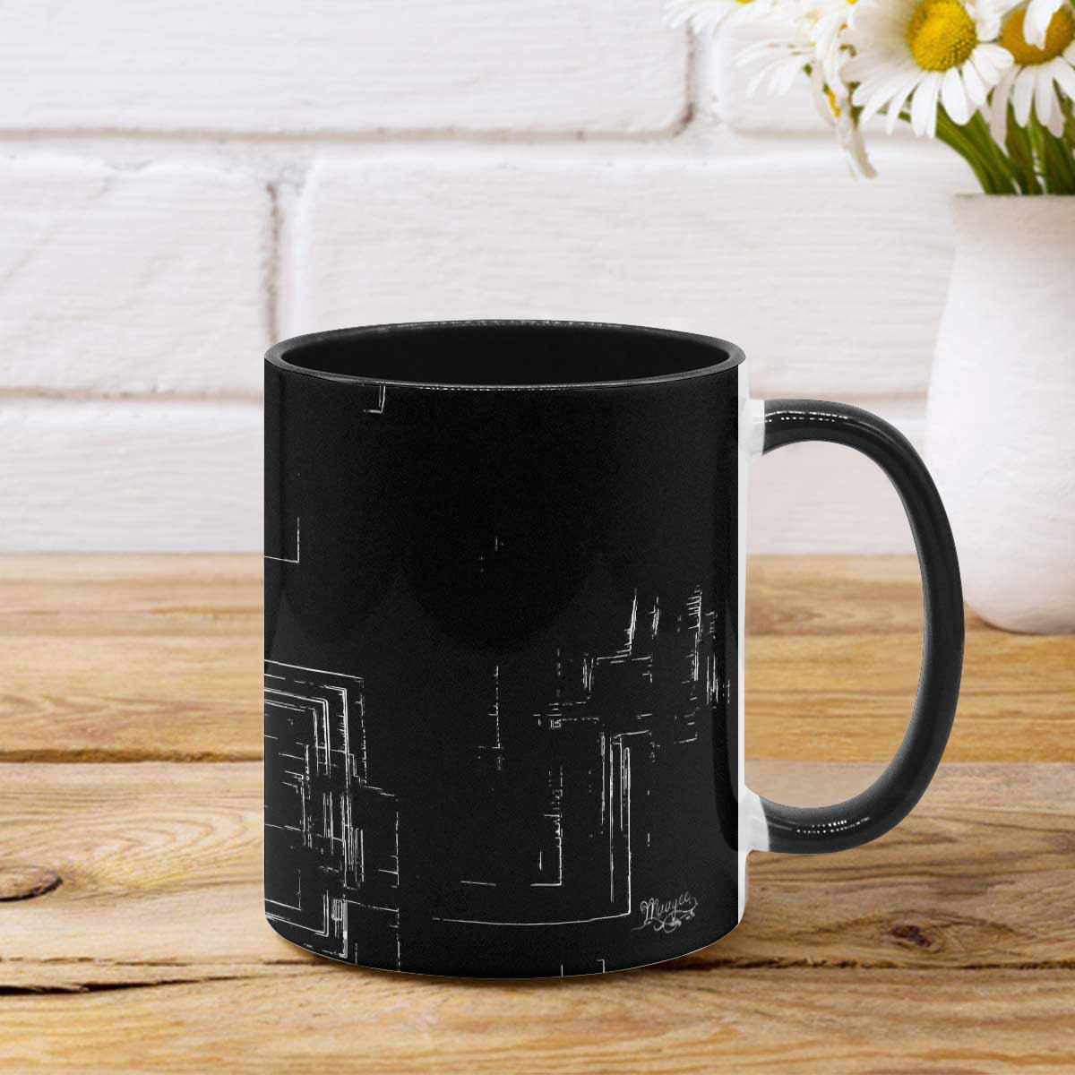 Coffee Mug, tea cup, black core, abstract, design 68