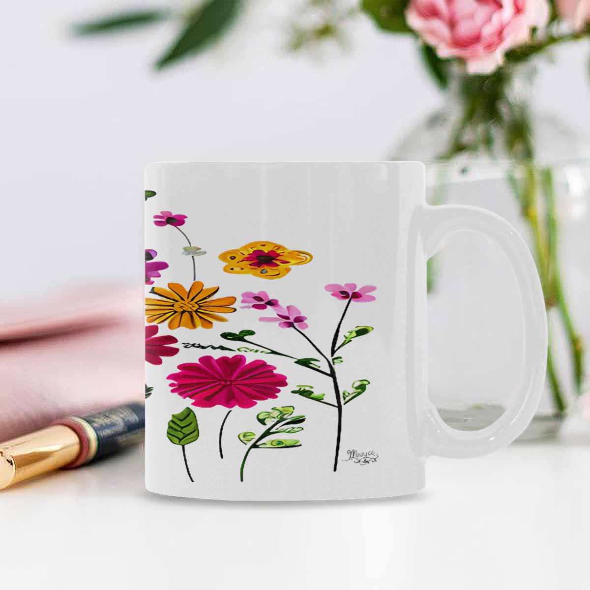 USA made Quality Mug, coffee mug, tea cup, Bright florals, Set 2, design 77