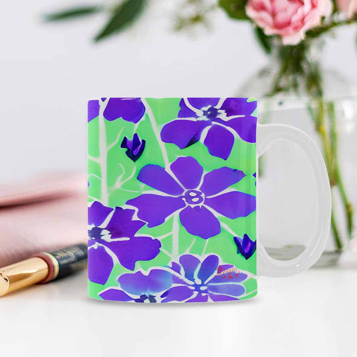 USA made Quality Mug, coffee mug, tea cup, Bright florals, Set 1, Design 155
