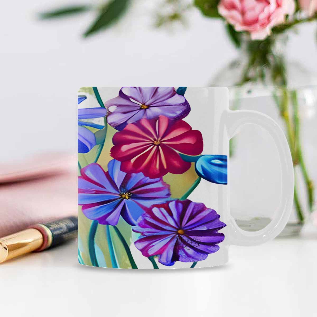 USA made Quality Mug, coffee mug, tea cup, Bright florals, Set 1A, Design 41