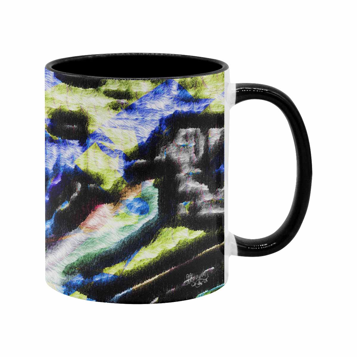 Coffee Mug, tea cup, black core, abstract, design 5