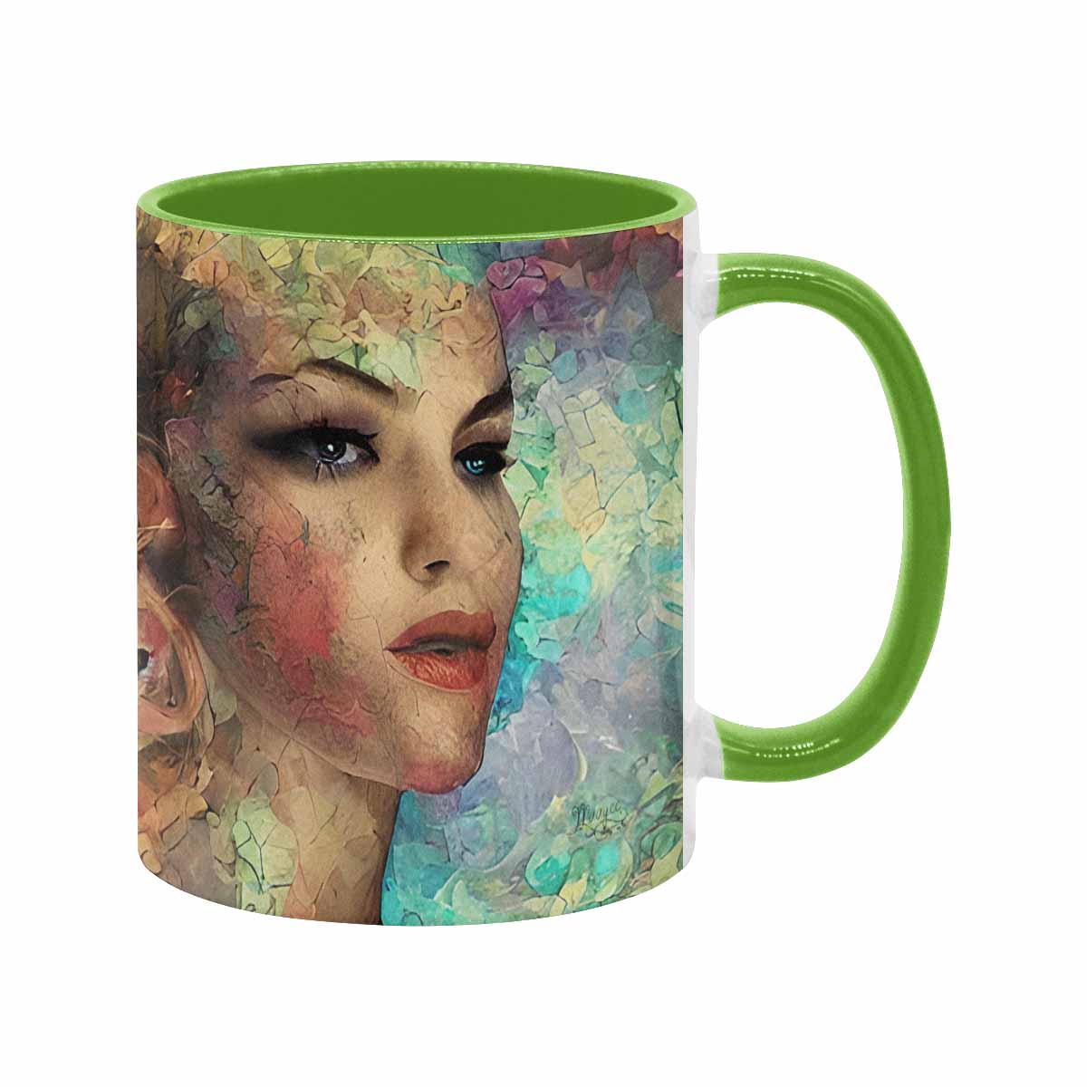 Coffee mug, tea cup, multicolor mug, caucasian type face, design 28