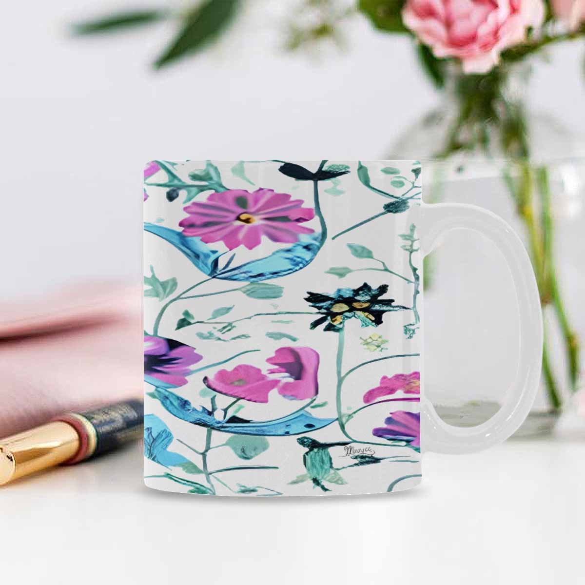 USA made Quality Mug, coffee mug, tea cup, Bright florals, Set 2, design 30