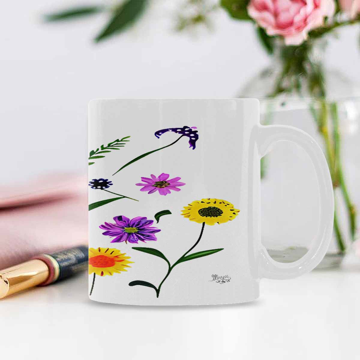 USA made Quality Mug, coffee mug, tea cup, Bright florals, Set 2, design 84