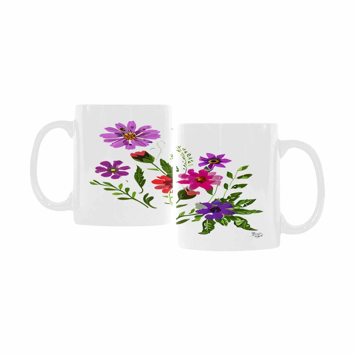 USA made Quality Mug, coffee mug, tea cup, Bright florals, Set 2, design 93