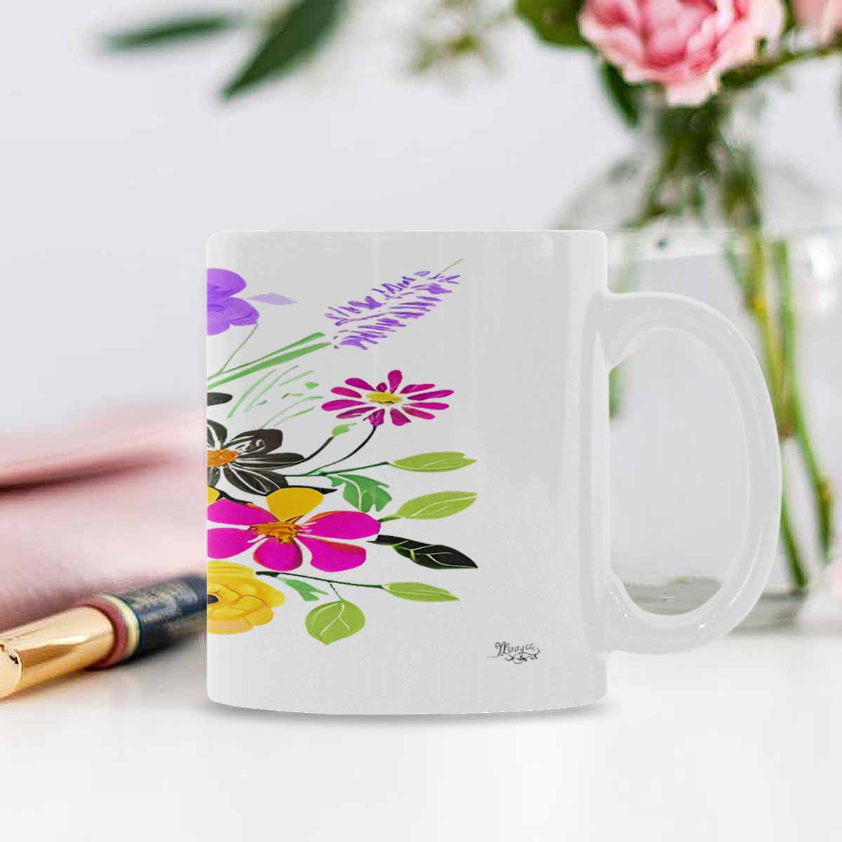 USA made Quality Mug, coffee mug, tea cup, Bright florals, Set 2, design 68