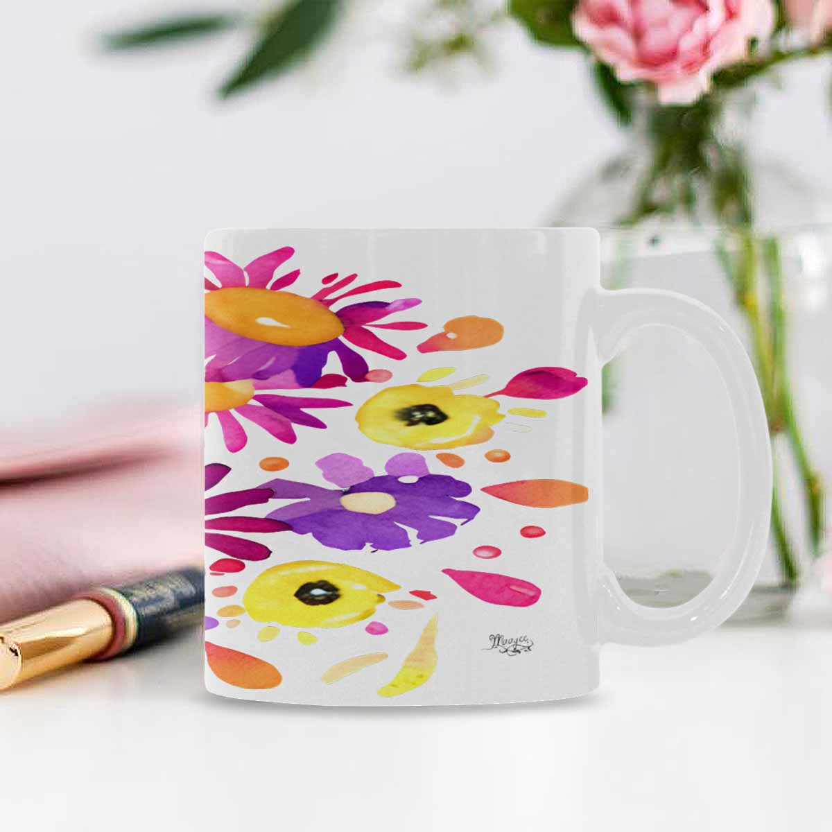 USA made Quality Mug, coffee mug, tea cup, Bright florals, Set 2, design 38