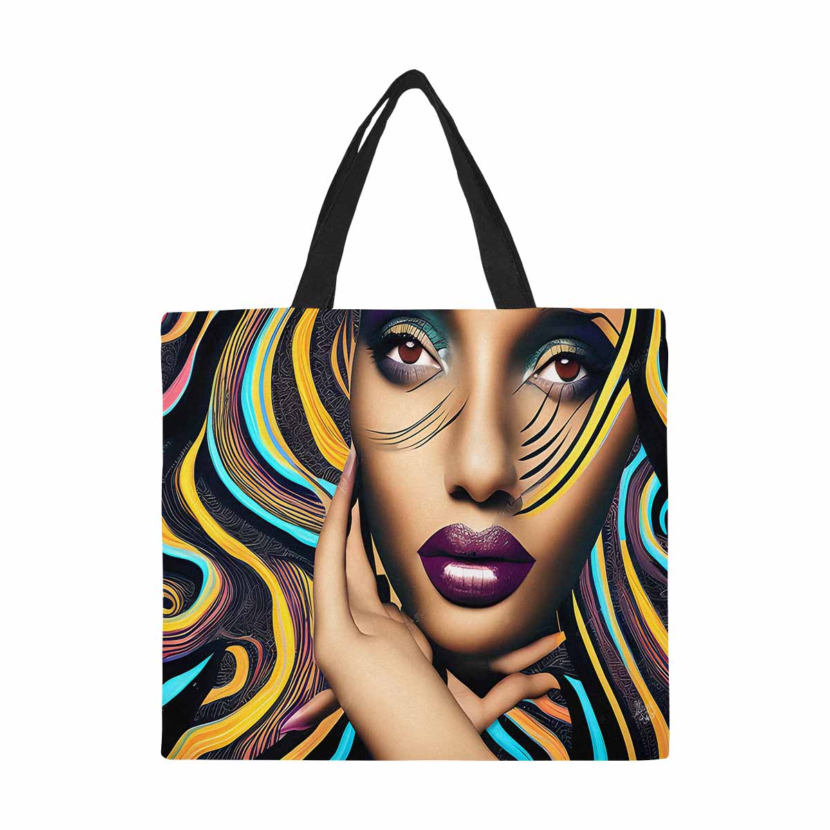 Canvas tote bag, Large, Black Faces, Set 1, design 48