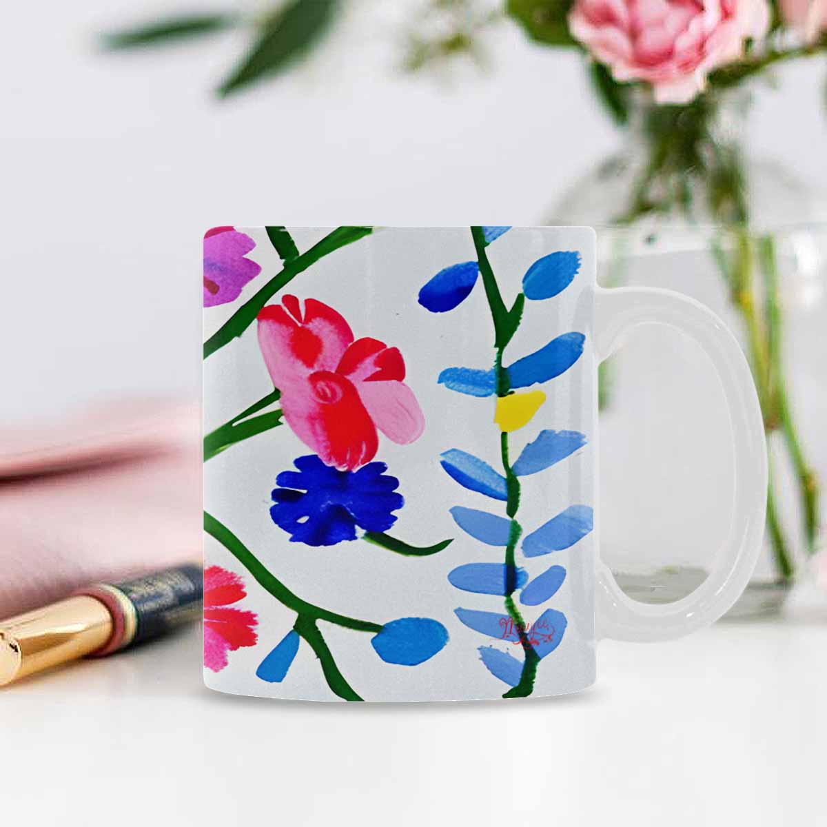 USA made Quality Mug, coffee mug, tea cup, Bright florals, Set 1, Design 114