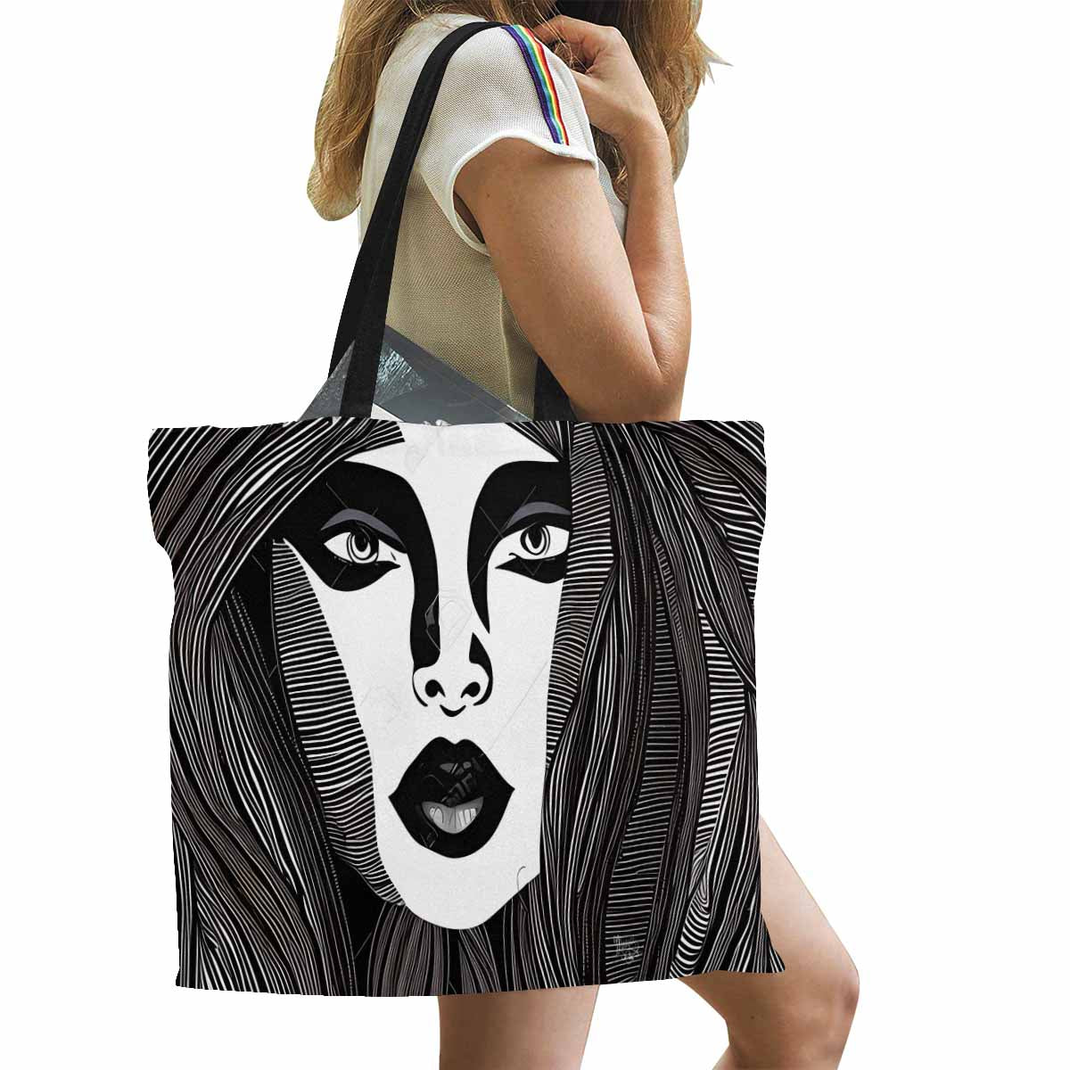 Canvas tote bag, Large, Black Faces, Set 1, design 59