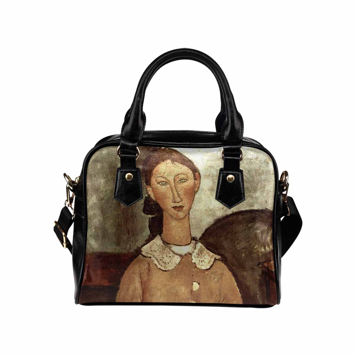 Shoulder PU Leather handbag, Modigliani design, choice of 2 colors, Girl in a yellow dress