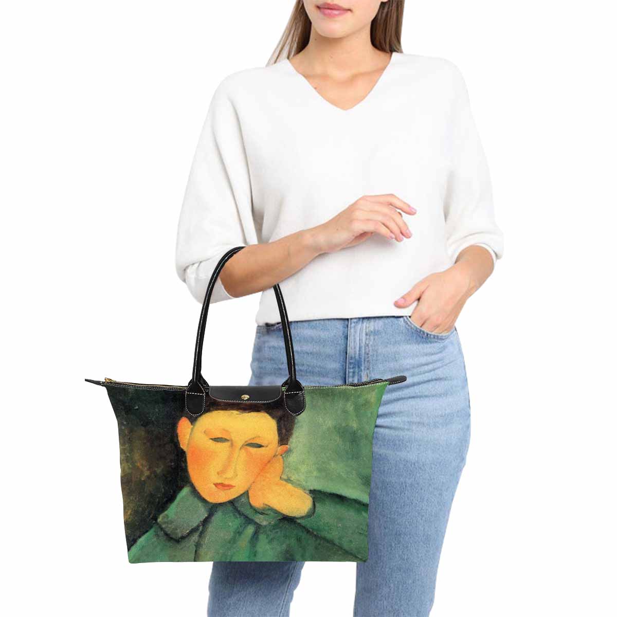 Classic handbag, Modigliani design, choice of 2 colors, Boy in a blue jacket version 1 & 2