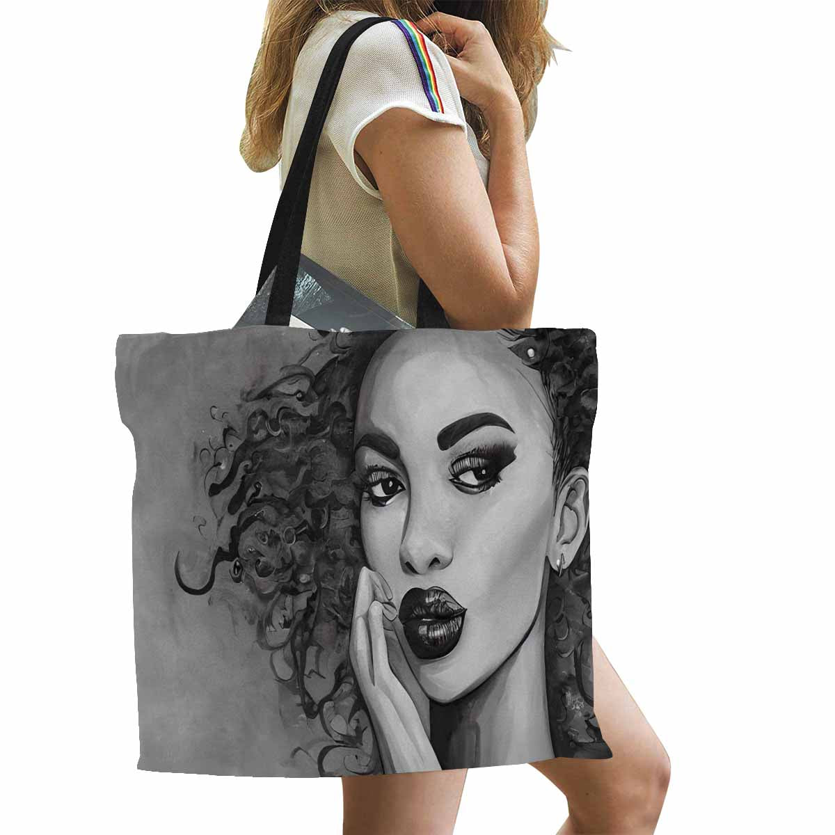 Canvas tote bag, Large, Black Faces, Set 1, design 37