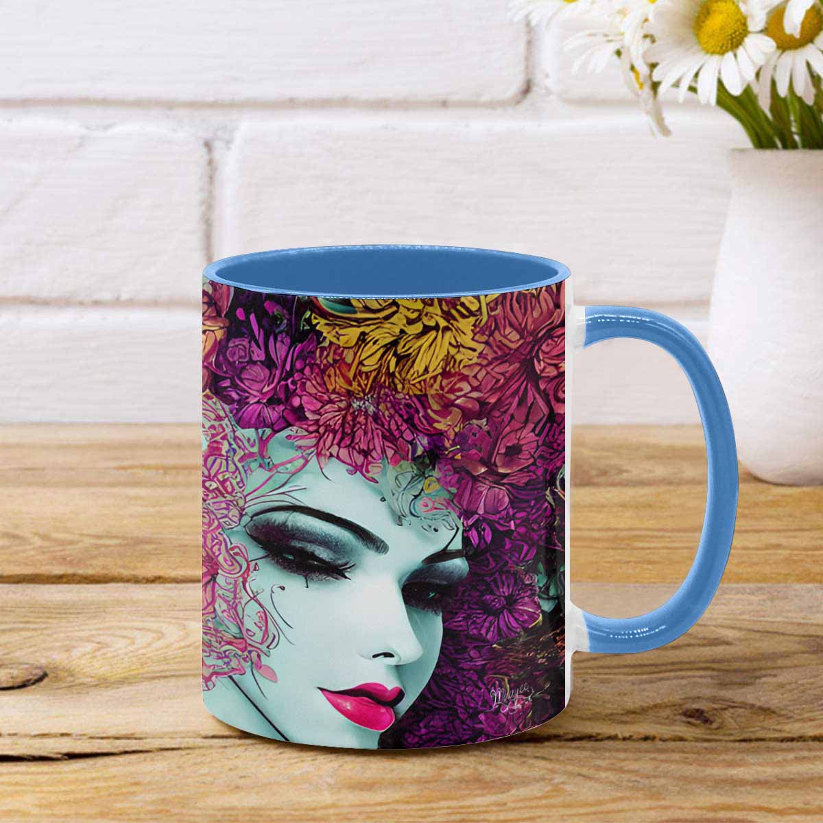 Coffee mug, tea cup, multicolor mug, caucasian type face, design 32