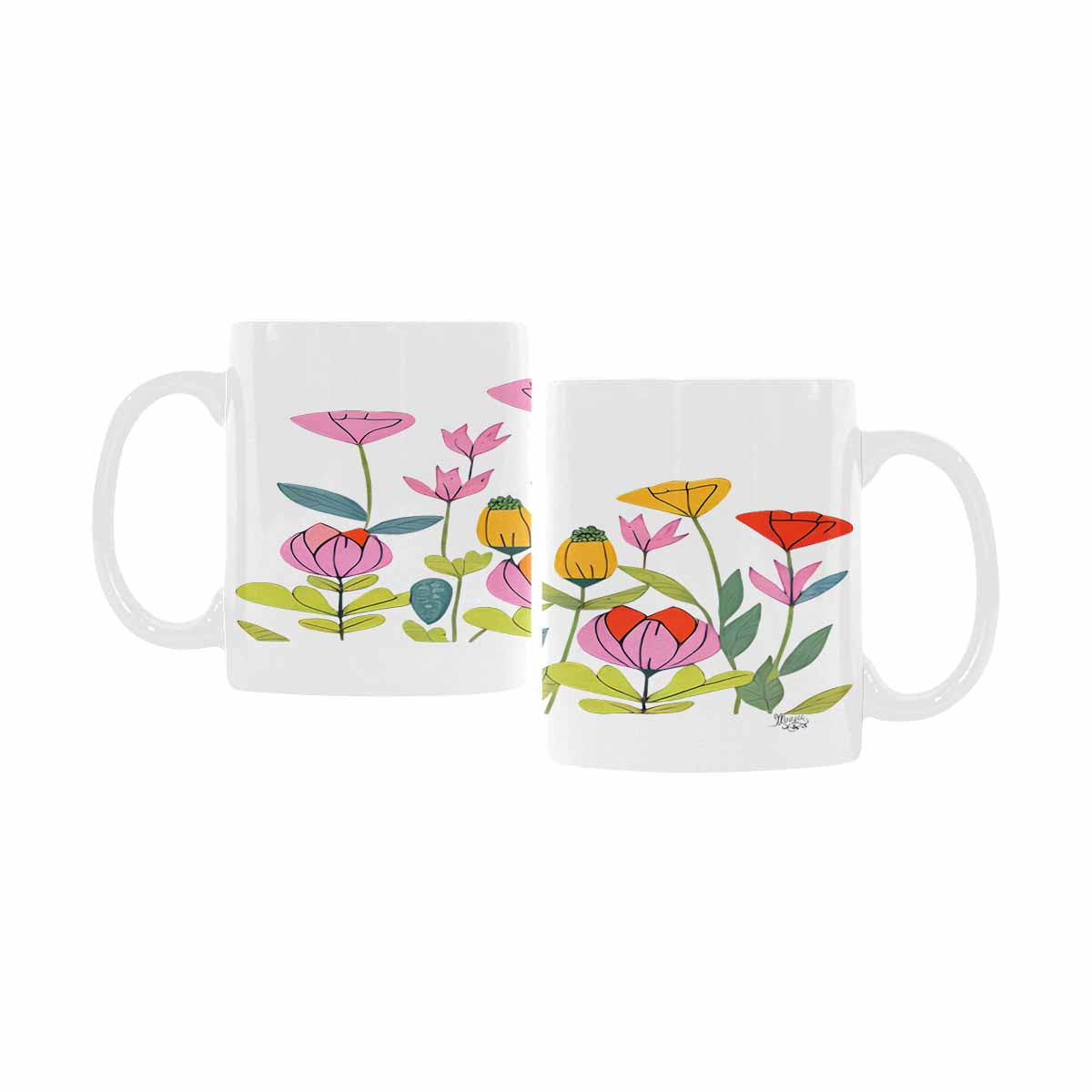 USA made Quality Mug, coffee mug, tea cup, Bright florals, Set 2, design 47