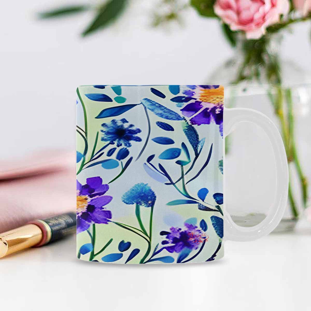 USA made Quality Mug, coffee mug, tea cup, Bright florals, Set 1, Design 28