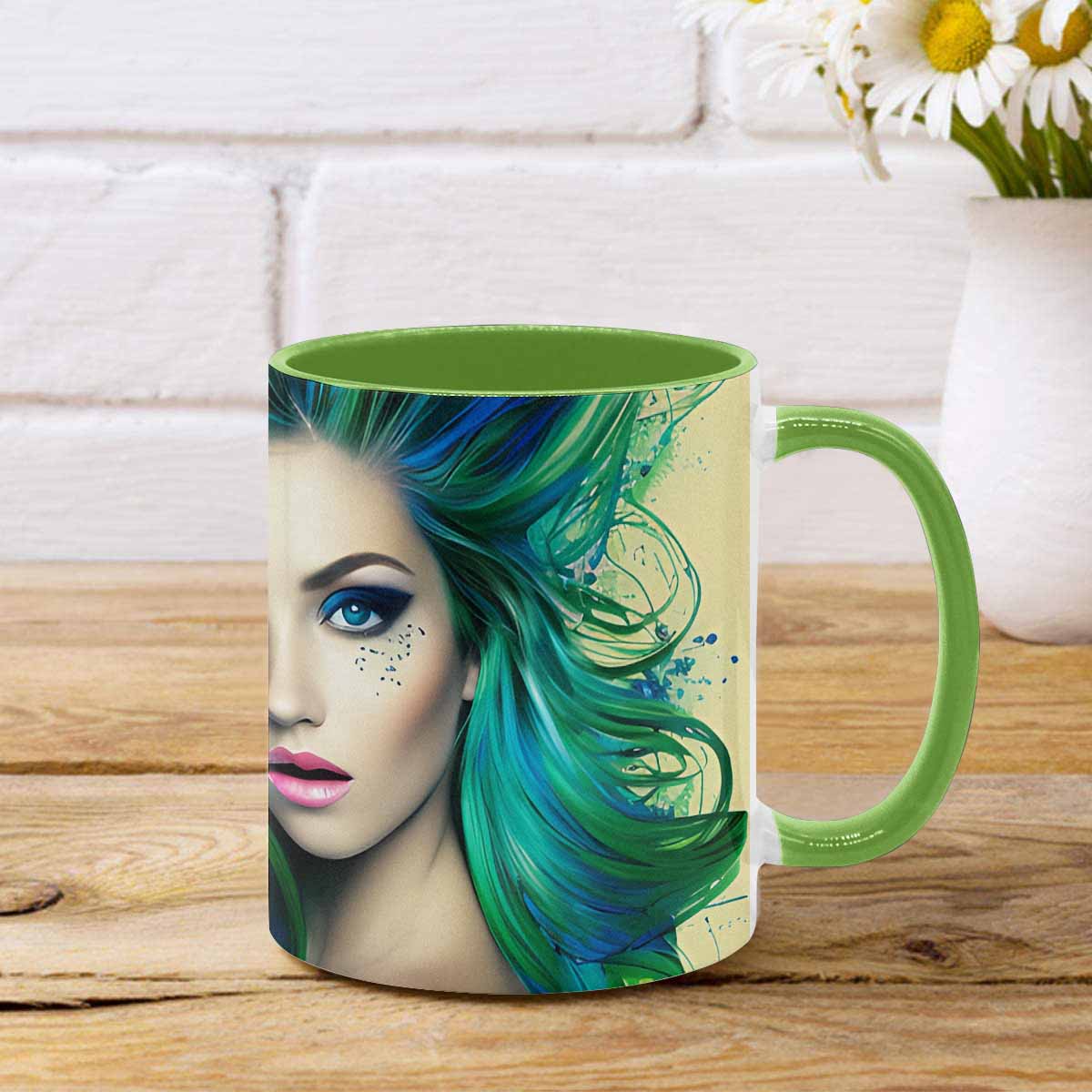 Coffee mug, tea cup, multicolor mug, caucasian type face, design 30