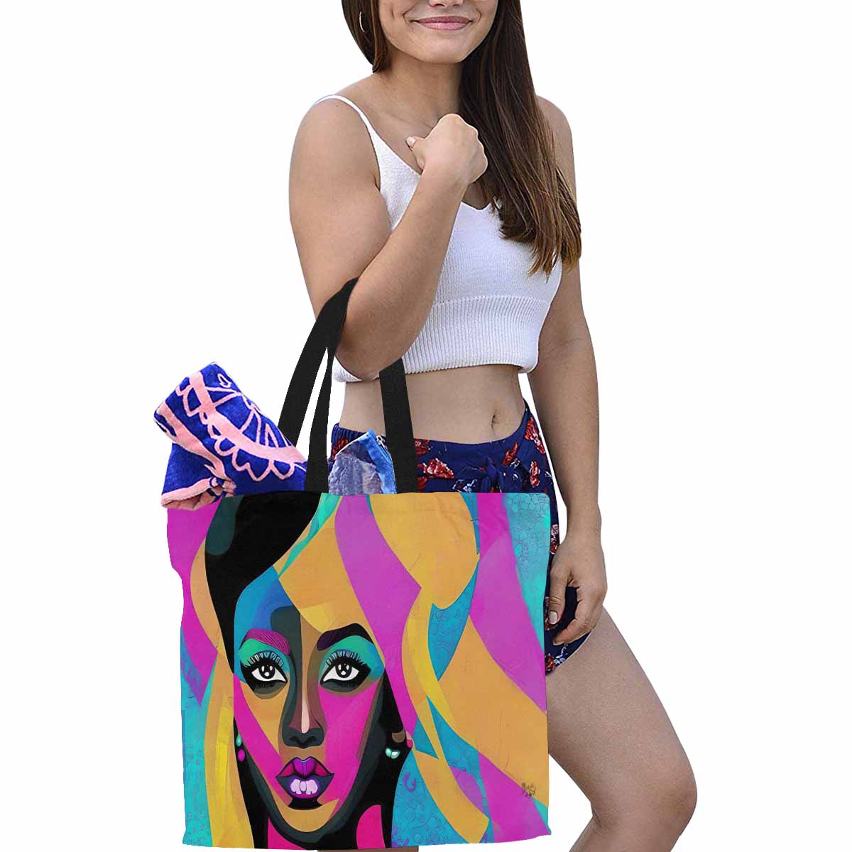 Canvas tote bag, Large, Black Faces, Set 1, design 20