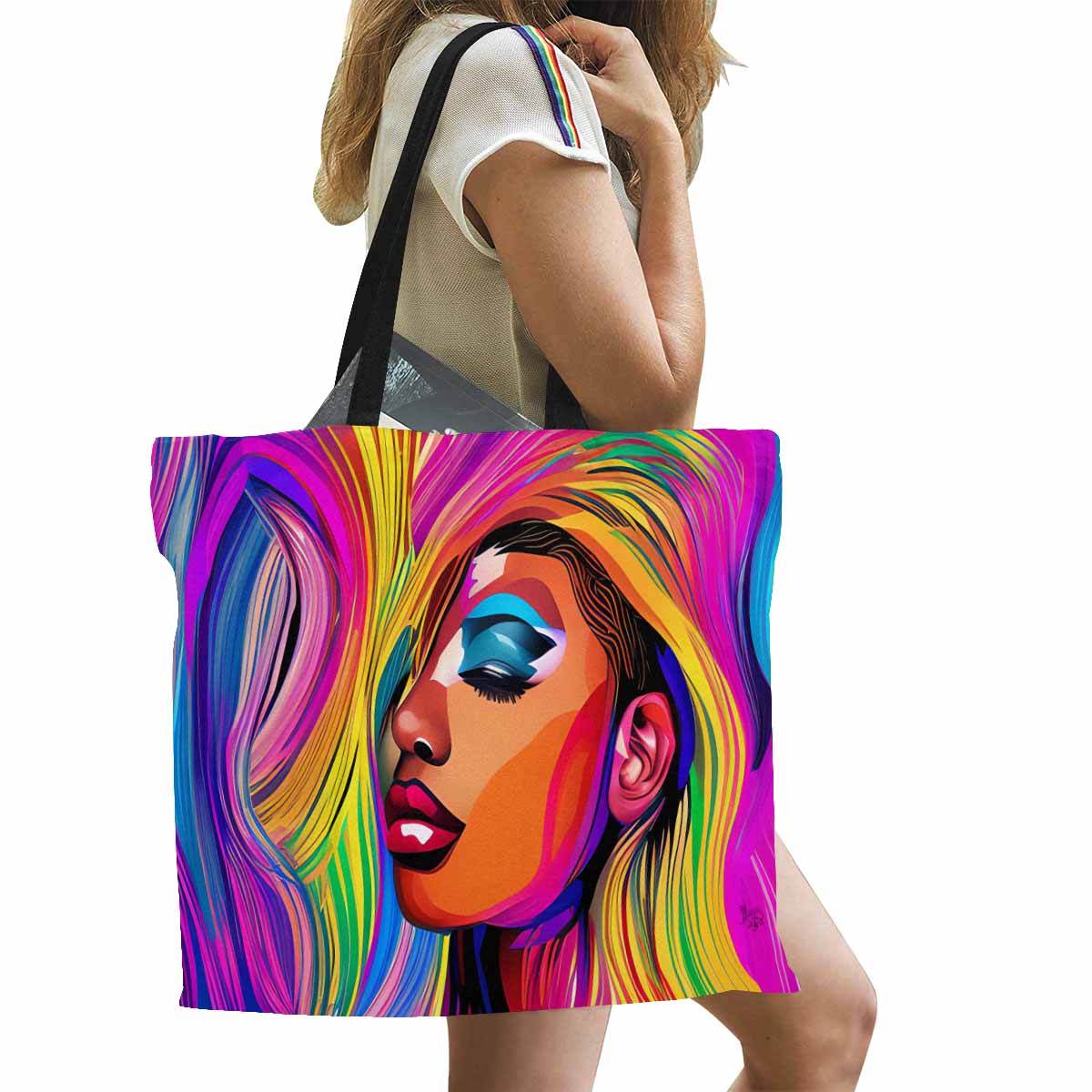Canvas tote bag, Large, Black Faces, Set 1, design 27