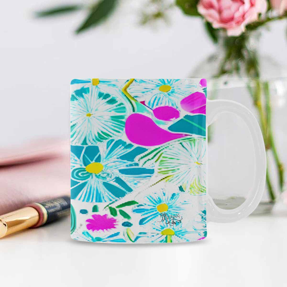 USA made Quality Mug, coffee mug, tea cup, Bright florals, Set 1A, Design 131