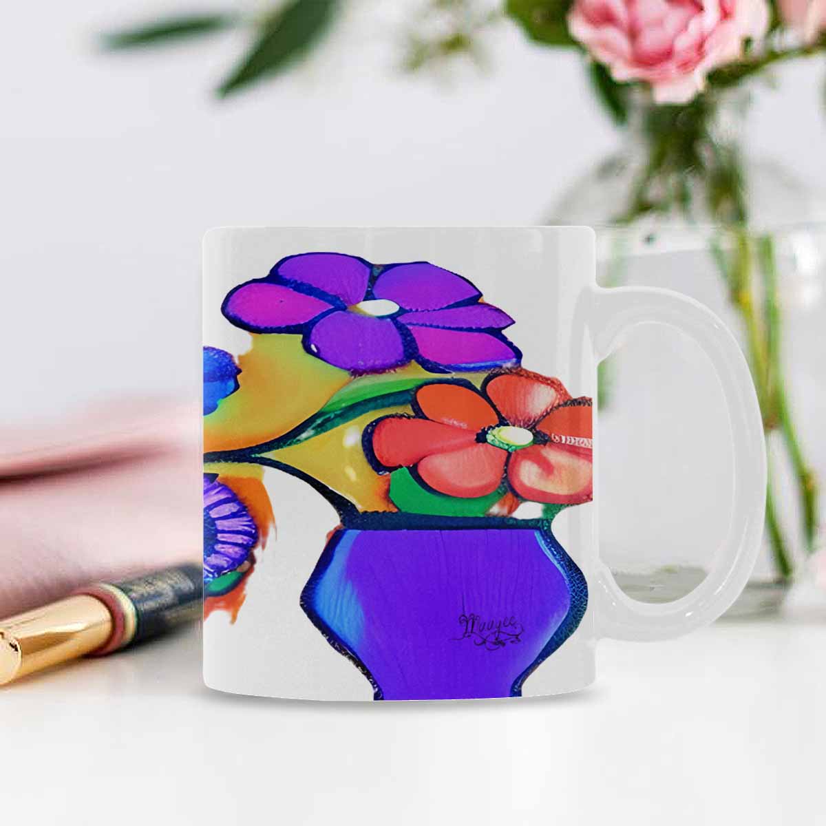 USA made Quality Mug, coffee mug, tea cup, Bright florals, Set 1A, Design 65