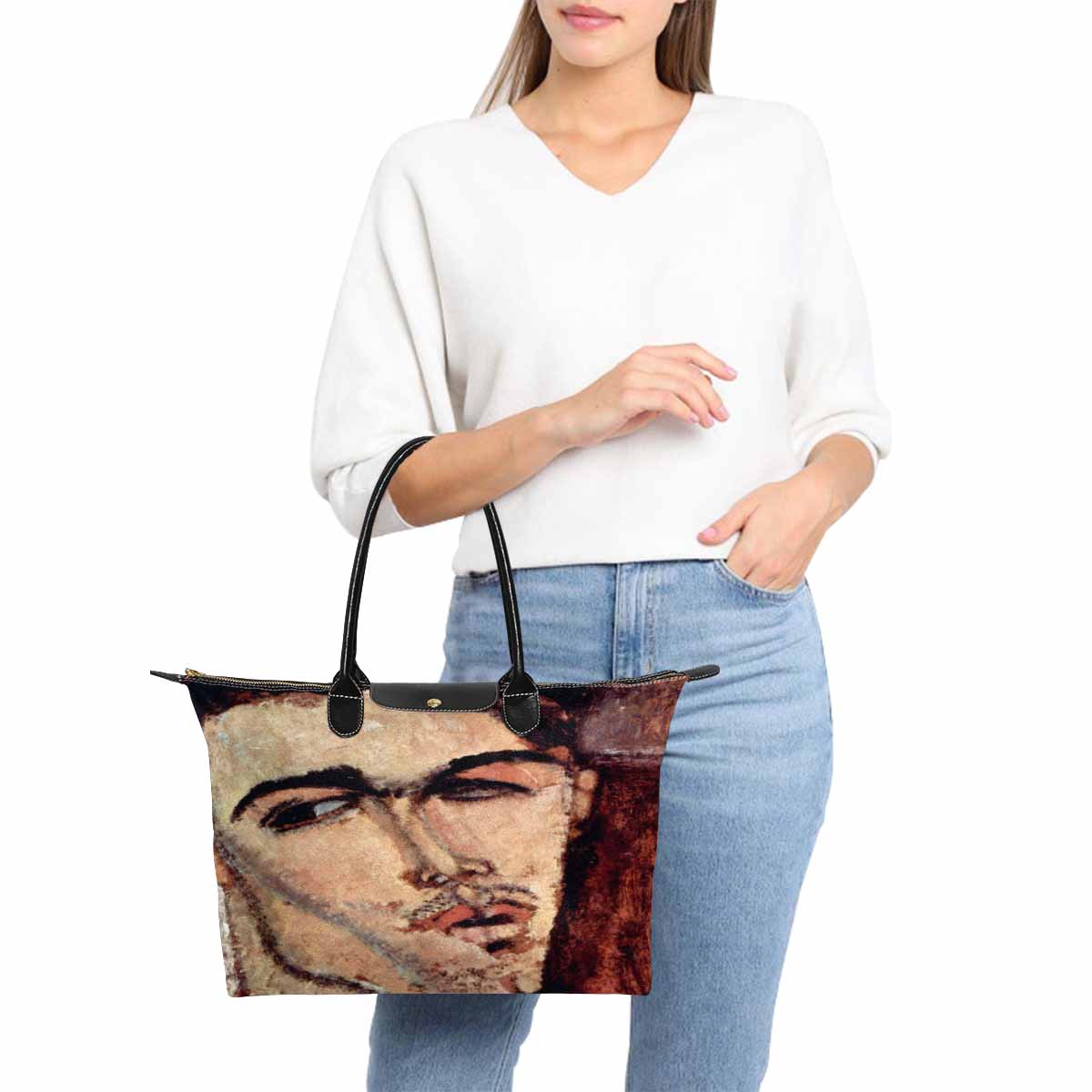 Classic handbag, Modigliani design, choice of 2 colors, Portrait of Celso Laga