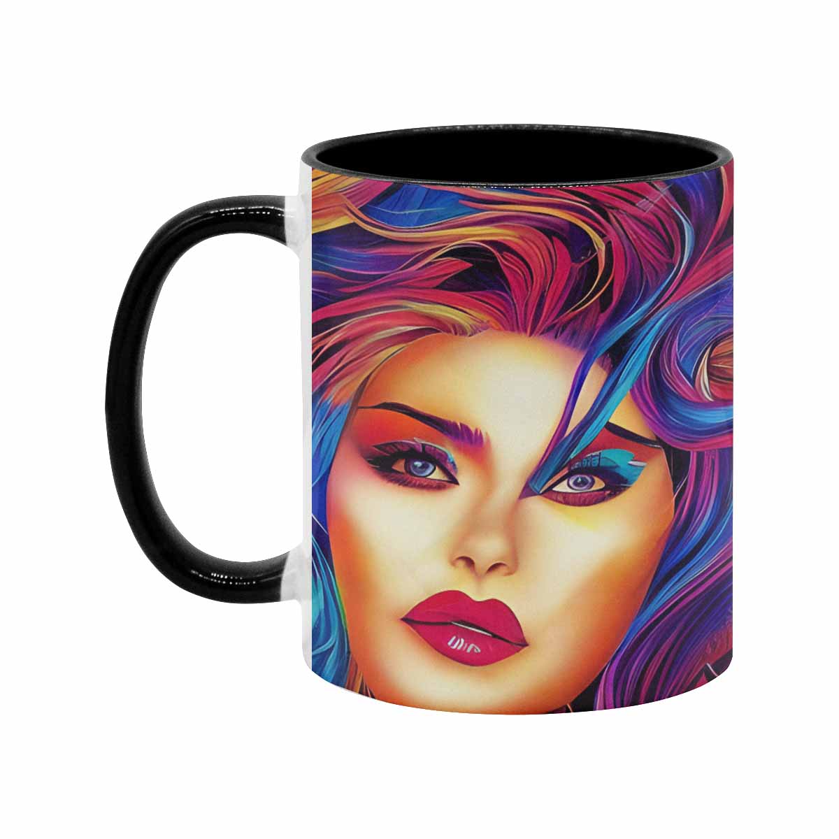 Coffee mug, tea cup, multicolor mug, caucasian type face, design 33