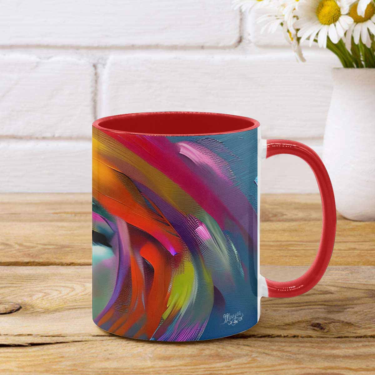 Coffee mug, tea cup, multicolor mug, caucasian type face, design 22