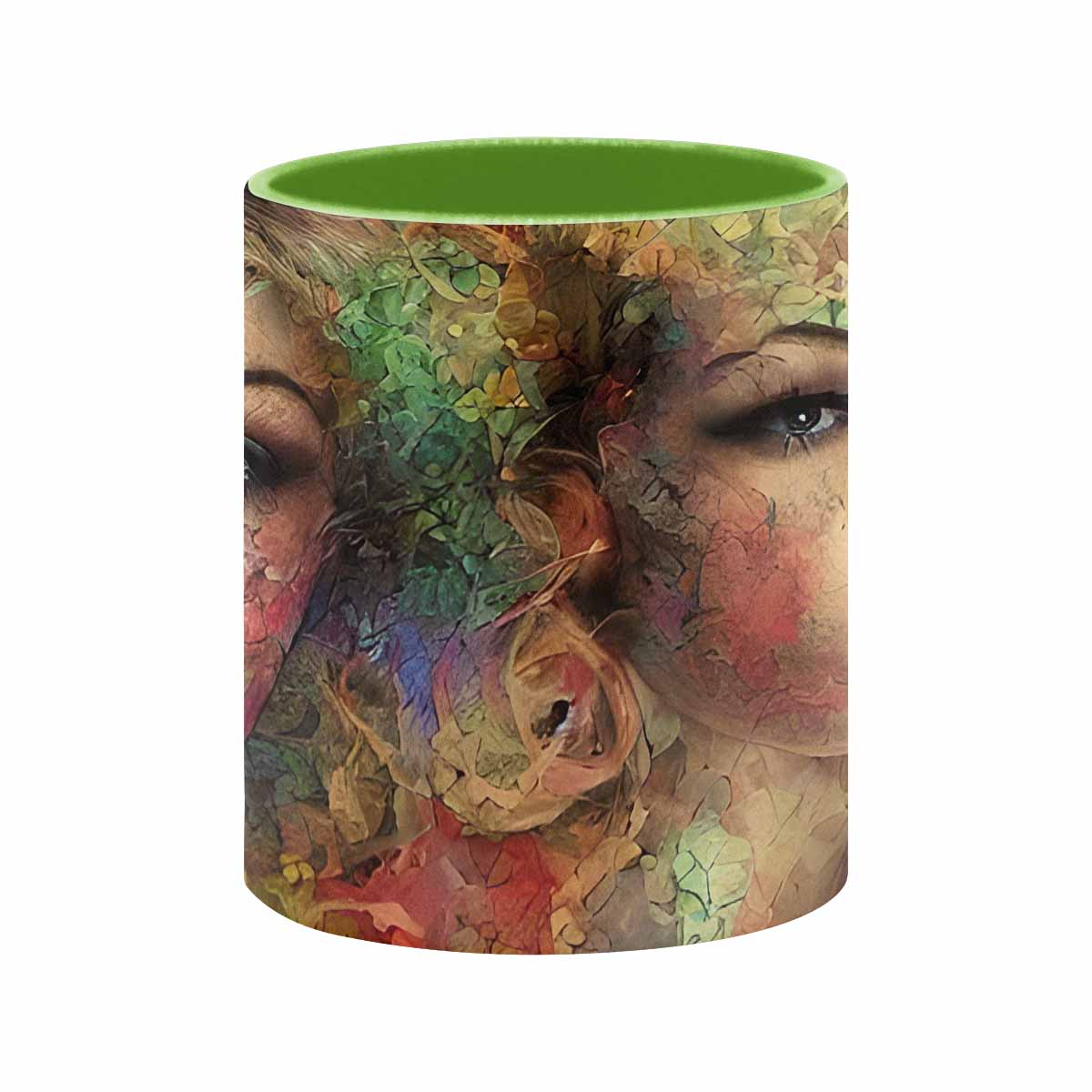 Coffee mug, tea cup, multicolor mug, caucasian type face, design 28