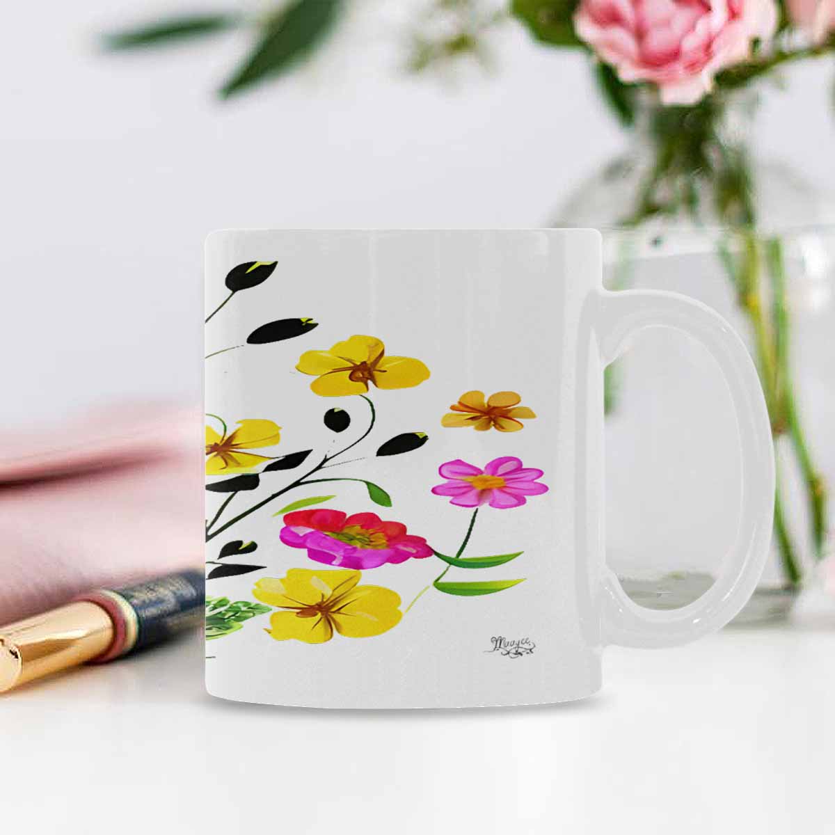 USA made Quality Mug, coffee mug, tea cup, Bright florals, Set 2, design 88