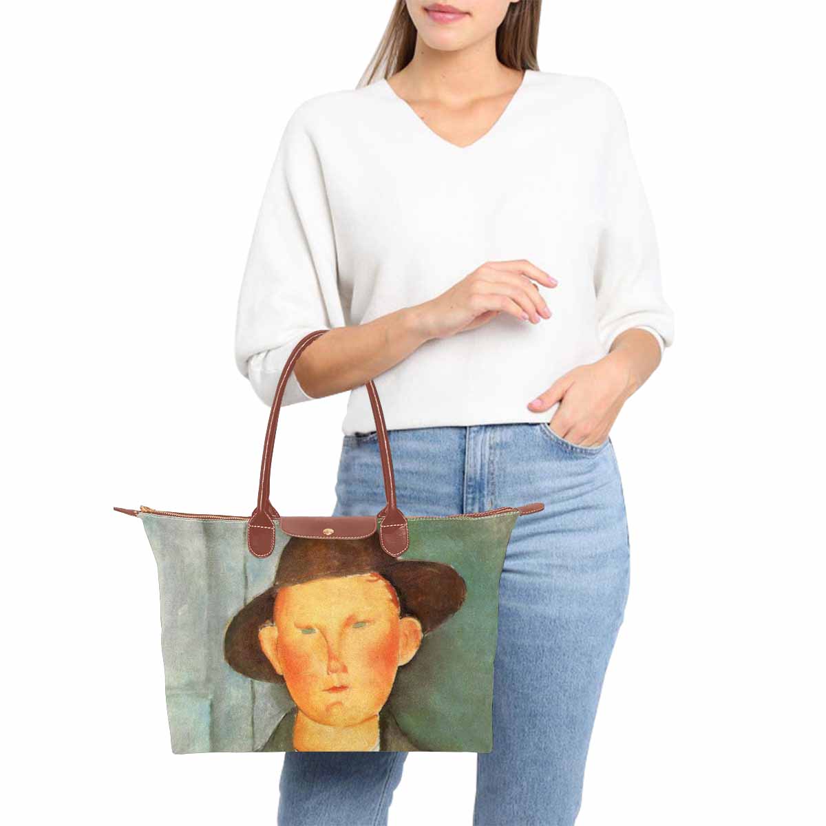 Classic handbag, Modigliani design, choice of 2 colors, Peasant boy version 1 & 2