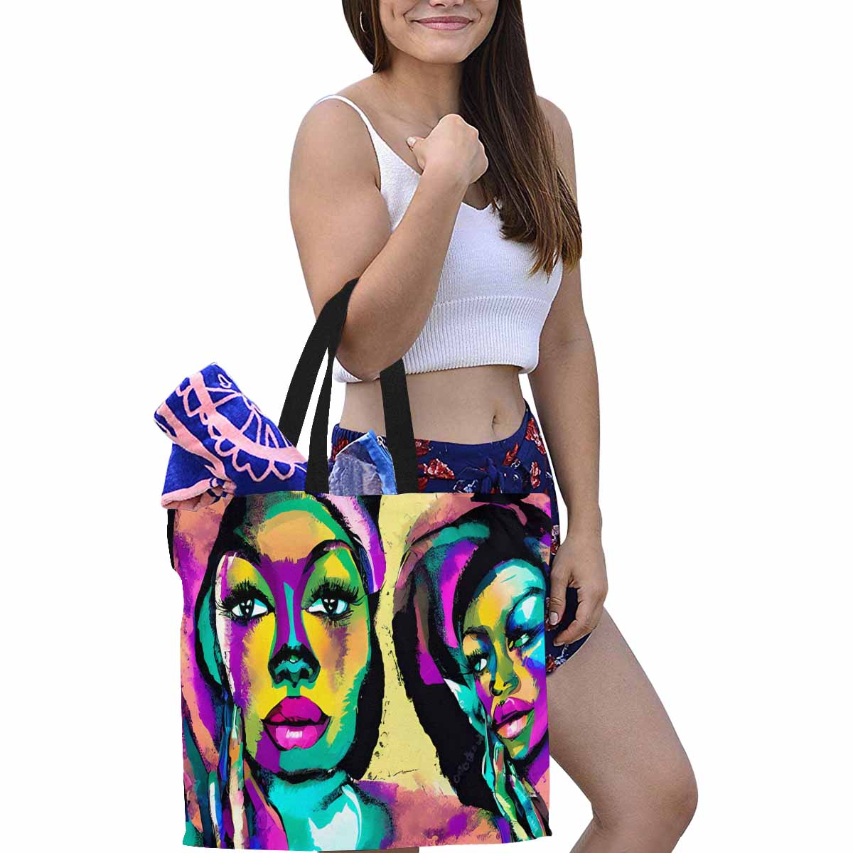 Canvas tote bag, Large, Black Faces, Set 1, design 26