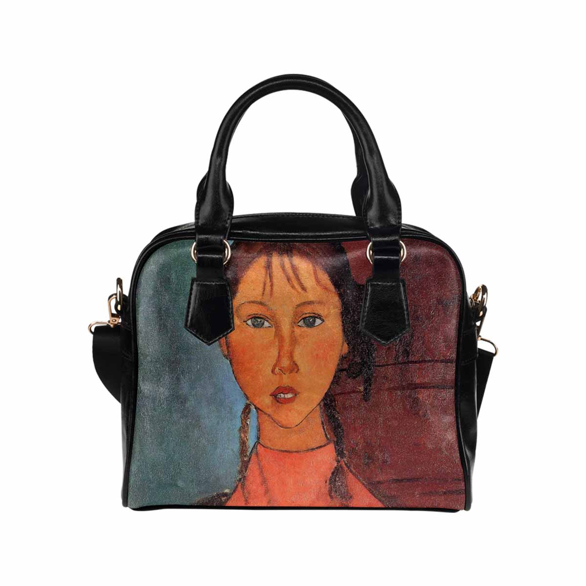 Shoulder PU Leather handbag, Modigliani design, choice of 2 colors, Girl with plaits