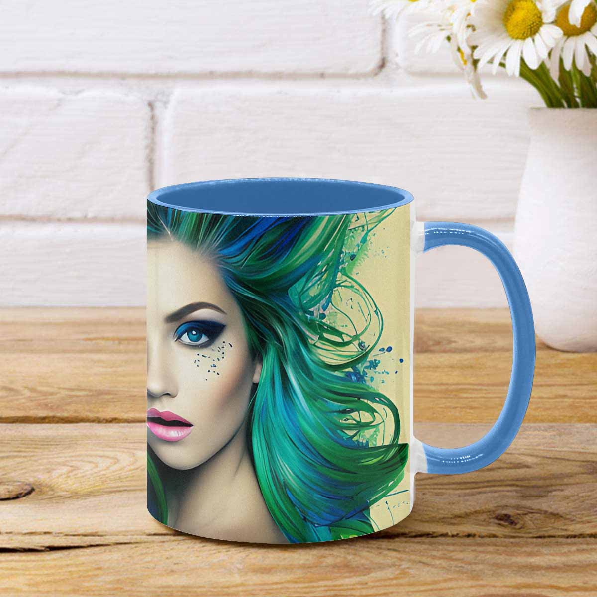 Coffee mug, tea cup, multicolor mug, caucasian type face, design 30