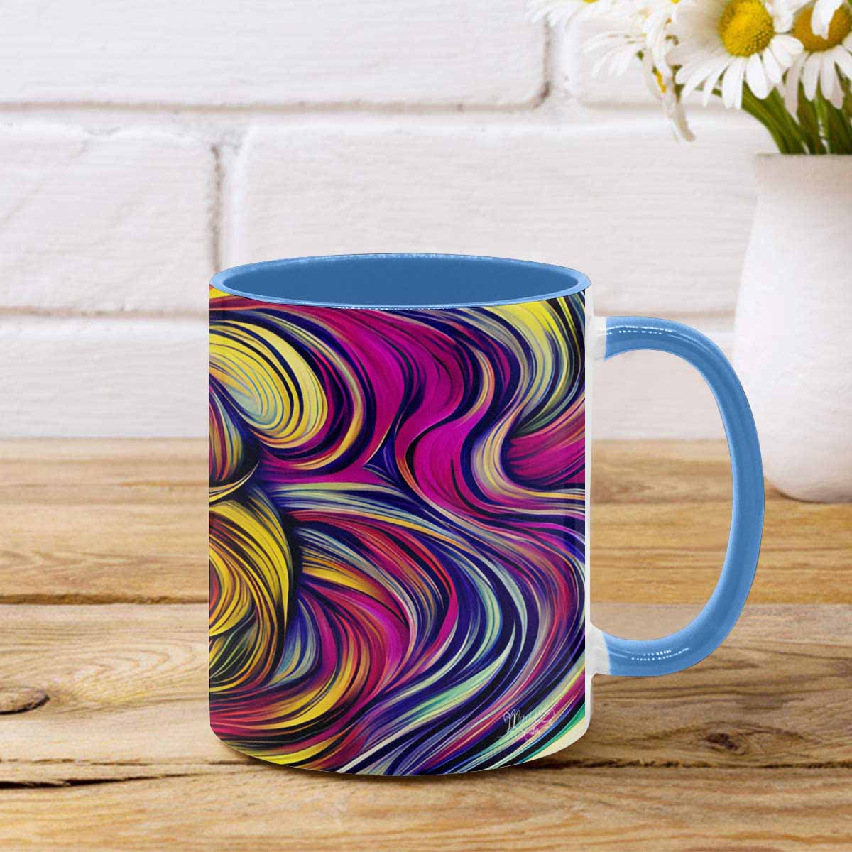 Coffee mug, tea cup, multicolor mug, caucasian type face, design 27