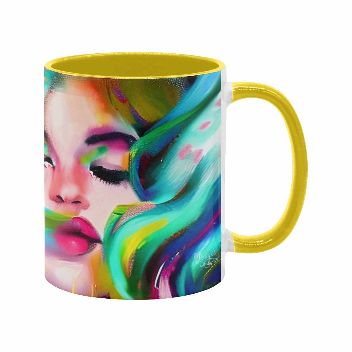 Coffee mug, tea cup, multicolor mug, caucasian type face, design 21