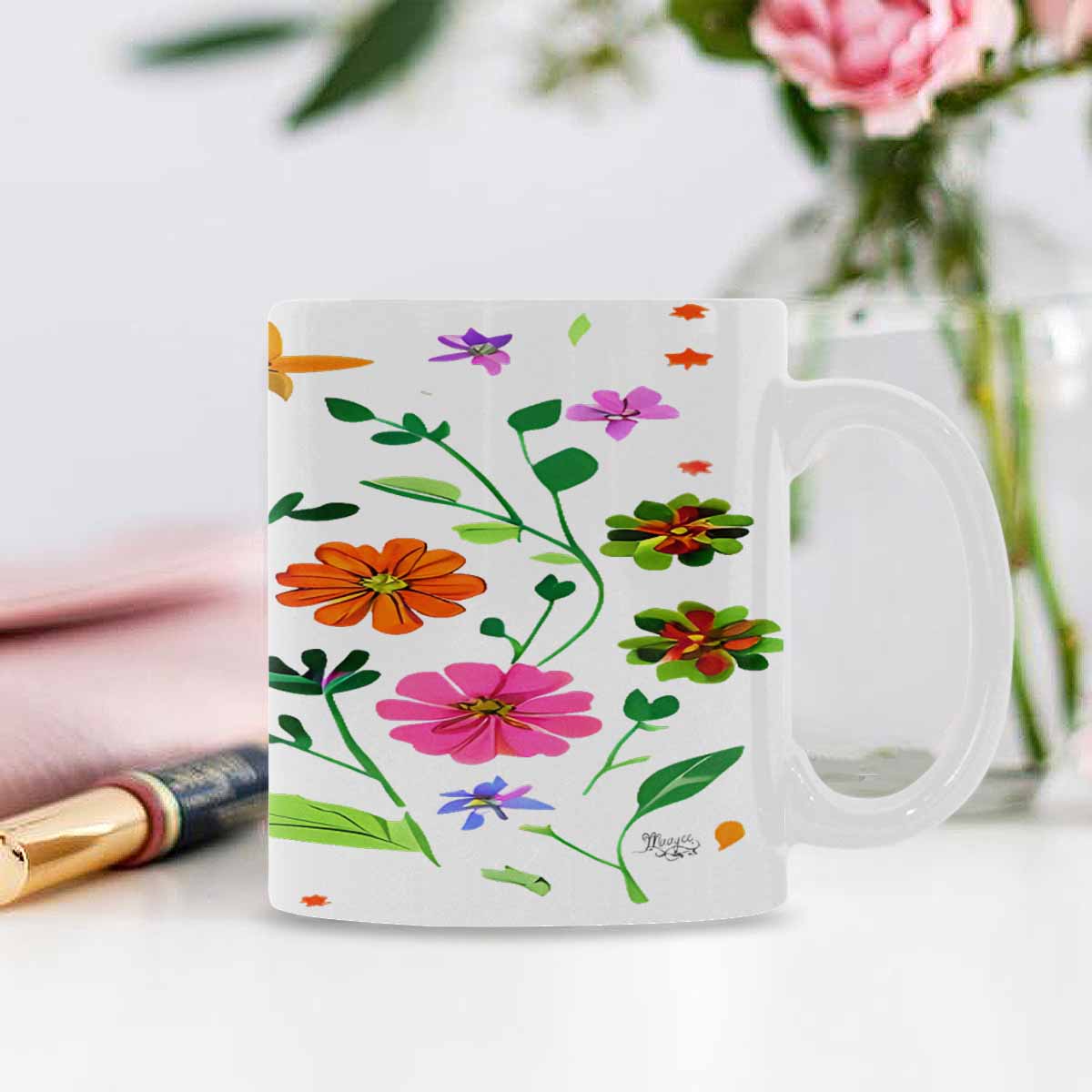 USA made Quality Mug, coffee mug, tea cup, Bright florals, Set 2, design 67